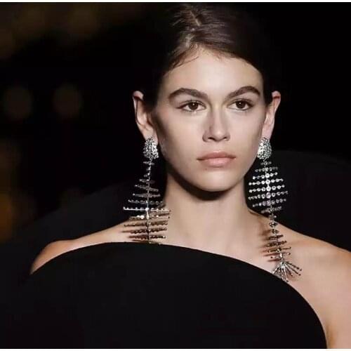 Fashion women Rhinestone fishbone Pendant Earrings womens shining crystal exaggerated Earrings Jewelry Party accessories