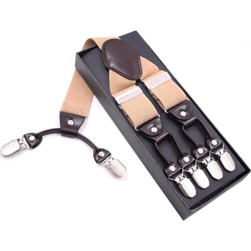 Mens Fashion Leather Suspenders Straps Wedding Trouser Pants Braces Belts Y Back Heavy Duty Big Size Adjustable Elastic-Khaki