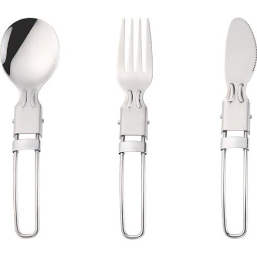 304 stainless steel portable cutlery set outdoor picnic barbecue steel wire folding knife, fork and spoon