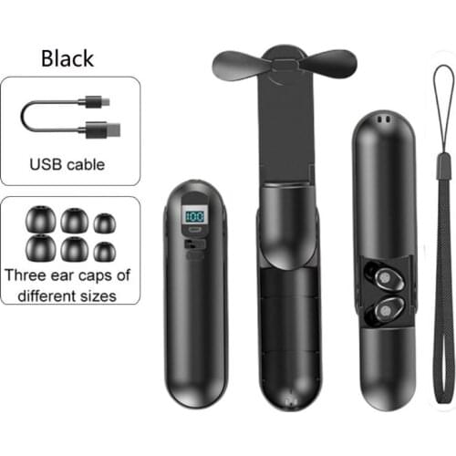 TWS Wireless Bluetooth5.0 Earphone Headset Charging Case Mini Fan Flashlight