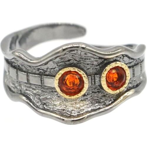 16x12mm Neo-Gothic Vintage Oval Created Rhodolite Garnet Peridot Pink Kunzite Womans Cool Black Metal Silver Rings Eye Catching