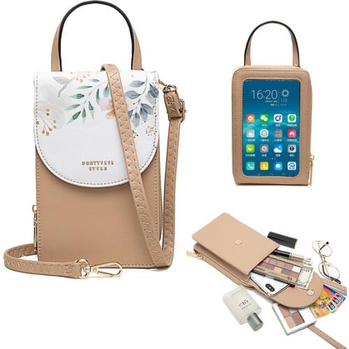 New Touch Screen Mobile Phone Female Bag Fashion Printing Soft Leather Women Messenger Purse Casual Ladies Single Shoulder Bag