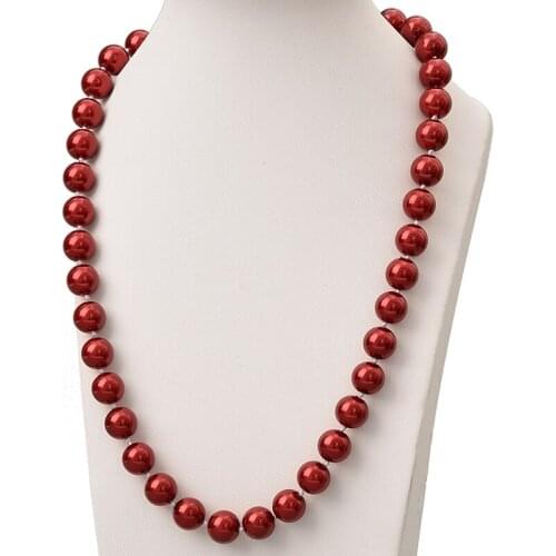 Smooth Deep Red Pearls Necklace 10mm Size For Diy Round Imitation Pearls Shell Chain Necklace 18inch For Jewelry Gifts H839