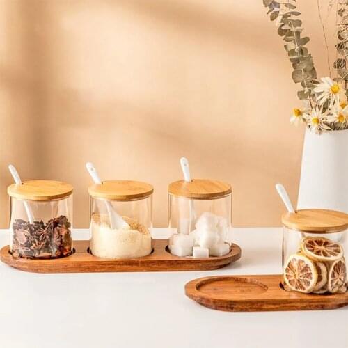 Japanese Style Simple Ceramic Glass Seasoning Jar Set Kitchen Household Seasoning Box Seasoning Box Seasoning Bottle Combination