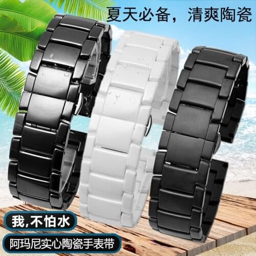 Solid Ceramic Watch Strap for Armani Ar1507 1508 1509 Series Mens Watch Bracelet Black 22mm Watchband