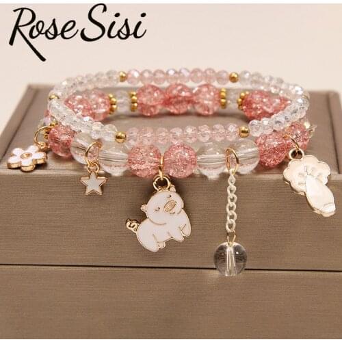Rose sisi Korean style wrist bracelets crystal bracelet woman jewelry cute little pig cabbage pendant Friendship present