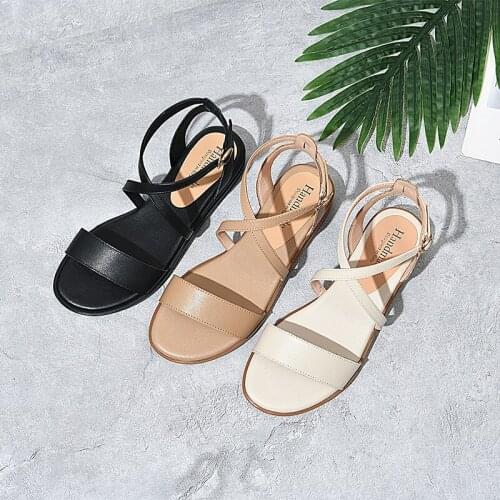 SKLFGXZY 2021 Summer Brand Womens Shoes Women Fashion Sandals Black Genuine Leather Outdoor Cowhide Sandals