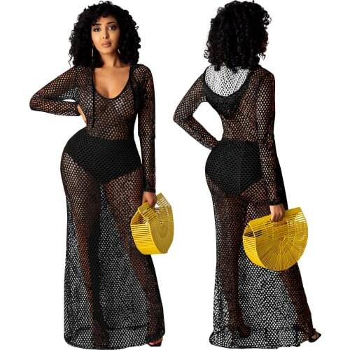 Special Design Long Maxi Dress 2021 New Popular Casual Style Women Dress Hollow Out V-neck Long Sleeve Dress Sexy Club Vestidos