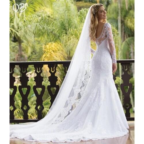 Vestido de Noiva 2019 New Wedding Dresses Mermaid Long Sleeve Tulle Beading Lace Crystal Sexy Wedding Gowns SF46