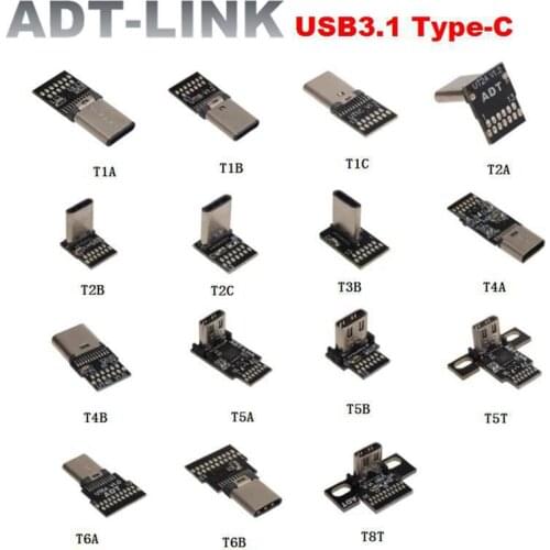 ADT USB 3.1 Type-C Angled Connector DIY USB-C Type C Interface Male Female Welding TX-TX / TX-RX Built-In USB3.1 Adapter Head