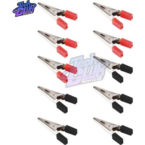 5 Pairs Red + Black Plastic Handle Test Probe Metal Insulated Alligator Clips Connector Connect Socket Plug for Battery
