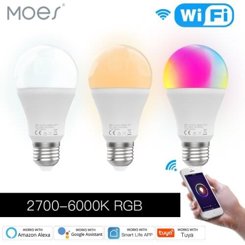 Moes WiFi Smart LED Dimmable Light Bulb 10W RGB C+W Smart Life App Rhythm Control Work with Alexa Google Home E27 95-265V