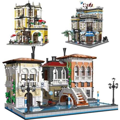 Venice Water City Street View Building Blocks Hats Store Tea Shop Model Modular Bricks Grand Emporium Architecture Toys for Kids