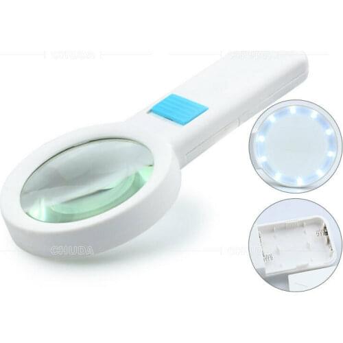 High Magnification 5x 10x Illuminated Jewelry Loupe Handheld Newspaper Reading Magnifier Optical Glass Lighted Magnifying Glass
