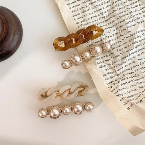 2pcs/set Beige Brown Korean Fashion Barrettes Hairclips Women Girls Bangs Clip Hair Accessories Decoration with Pearls YHA042