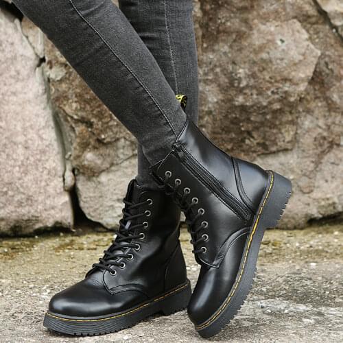 Women Martins Leather Boots High Top Fashion Autumn and Winter Warm Snow Shoes Dr. Motorcycle Boots Black Couple Unisex Boots