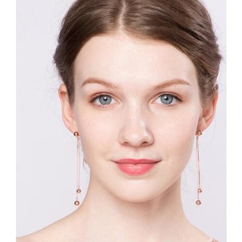 925 Sterling Silver Jewelry Female Gold Round Ball Bead Long Dangle Drop Wedding Bridal Earrings for Women 2019 Christmas Gifts