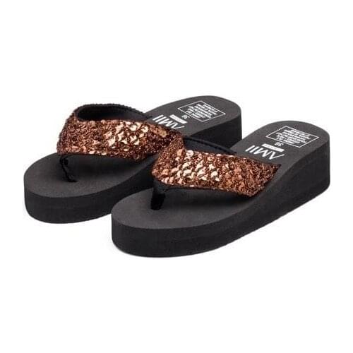 Womens Rhinestone Slippers Sandals Female Designer Crystal Flip Flops Wedged Platform Woman Summer Beach Shoes Zapatos De Mujer