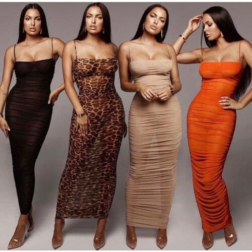 Womens Fashion Sexy Perspective Suspender Long Dress Fashion Solid Color Skinny Long Dress Support Wholesales