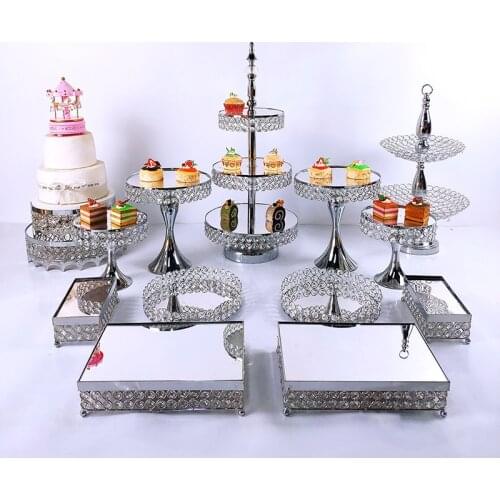 1pc Silver Metal Electroplate Acrylic Mirror Cake Stand Set Display Wedding Birthday Party Dessert Cupcake Plate Rack