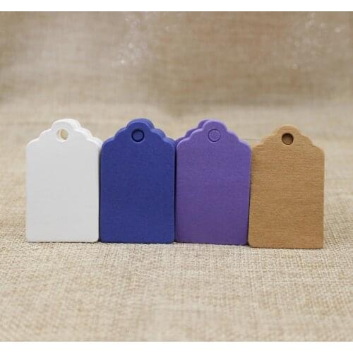 200Pcs DIY white/blue/purple/Kraft Paper Tags Scallop Head Label Luggage Wedding Note Blank price Hang tag 5x3cm