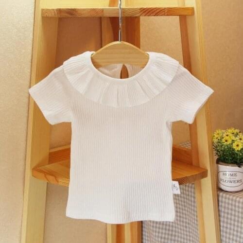2018 Summer Knitted Shirt Baby Girls T-shirt Pink Gray White Kids Girl Princess Tees Childrens Girls Tee Shirt Garcon Clothes