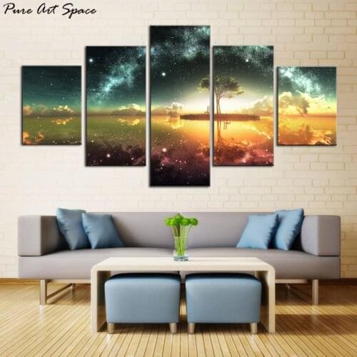 5 Piece Wall Art Canvas Framed Poster Prints Art Beautiful Wonderland Lake Tree Paintings for Living Room Wall
