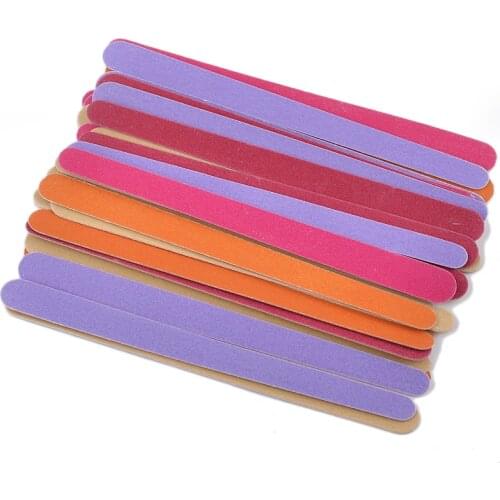 50pcs/lot Wooden Nail Buffer Sanding Files Double Side Color Buffing Nail File Grinding Polishing Nail Salon Tools