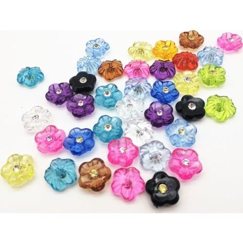 50pcs Mixed 15mm Crystal With Rhinestone Acrylic Flower Buttons Sewing Clothes Accessories Fancy DIY Crafts