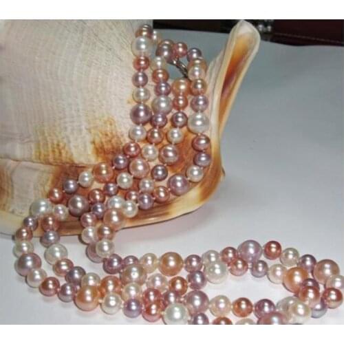 9-10mm south sea round multicolor pearl necklace 48inch 925s KKK