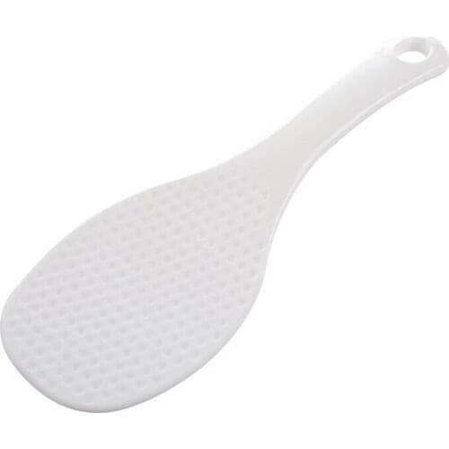 Promotion! Kitchen Dotted White Plastic Flat Rice Scoop Paddle Meal Spoon