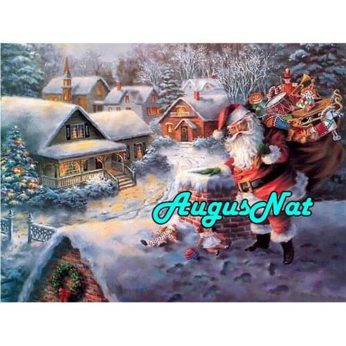 Winter cabin diamond painting full round santa claus daimond embroidery picture snow cottage diamant mosaic sticker diamand art