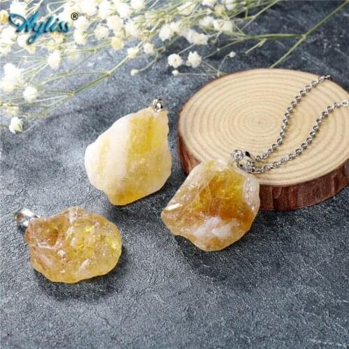 Ayliss 1pc Irregular Stone Pendant Yellow Crystal Quartz Pendants Natural Gem Stone Pendant For Necklace Jewelry