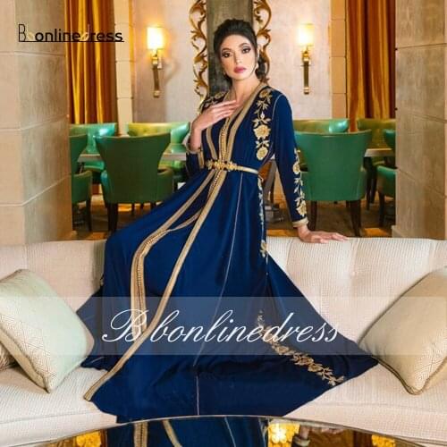 Bbonlinedress Moroccan Caftan Dress Embroidery Appliques Muslim Evening Dresses Jacket Kaftan Arabic Formal Gowns robe marocaine