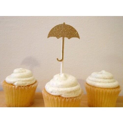 Glittered umbrella rain baby shower cupcake toppers Wedding Food Picks bridal Bachelorette party decorations