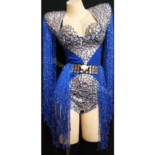 2019 Big Rhinestones Tassel Bodysuit Bra Womens Birthday Celebrate Outfit DJ Women Singer Show Nightclub Costume Clothes