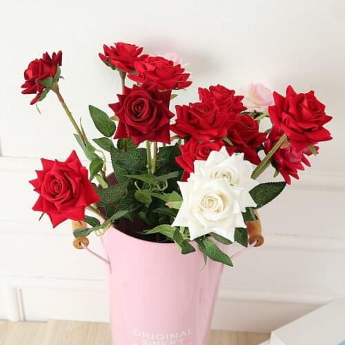 Big Rose Flower Branch Fake Artificial Floral Wedding Bouquet Valentines Day Gift Home Vase Decor