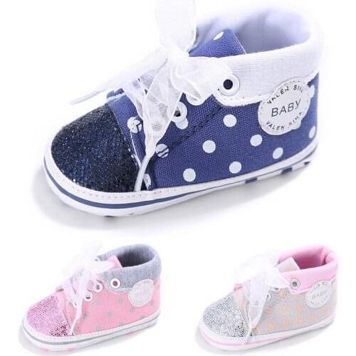 Spring and Autumn Fashion BABY Infant Boys Girls Baby First Walker Polka Dot Soft Sleeve Non-Slip Casual Sports Shoes