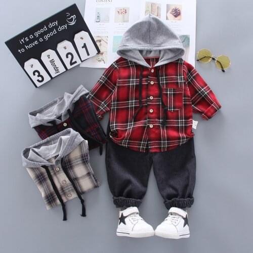 Kids Sport Suits Toddler Boys Clothes Children Clothing Set Boy Clothes Set Plaid Hooded Top+Pants 2Pcs Suits Outfits Tracksuit
