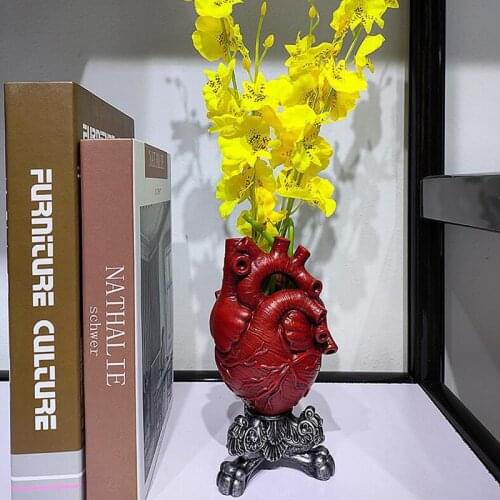 Home Decor Resin Vase Planter Pot Decor Vase Heart Shape Sculpture Flower Vase Art Tabletop Ornament Modern Home Decoration