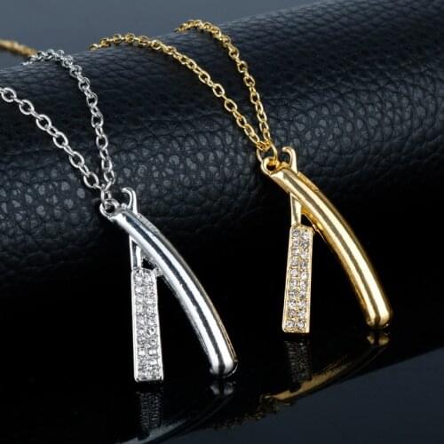 Dongsheng Hair Dresser Necklace Rhinestones Razor Straight Rzr Pendant Necklace Barber Shop Cosmetologist Tool Hairdresser Gifts