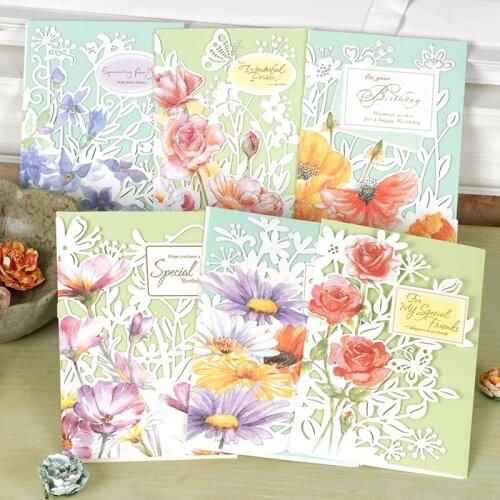 Eno Greeting beautiful flower laser cut birthday card for friend,funny tri-fold birthday greeting card for gift
