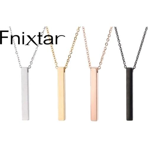 Fnixtar 5Pcs/Lot Custom Engraving Name Logo Round Square Bar Necklace Stainless Steel Four Sides Pendant Necklace DIY Necklace