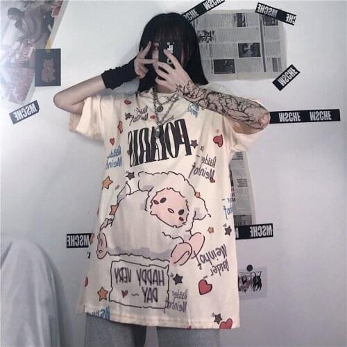 Summer Harajuku Gothic Cute Kawaii Loose Oversized Womens T-shirt Japanese Streetwear Girls Clothes Egirl Top Y2k