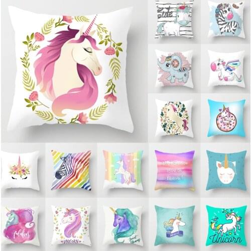 Hot sale Cartoon Unicorn Cushion Cover Modern Simple Polyester White Pillowcase Kids Room Decorative Sofa Throw Pillows Cover