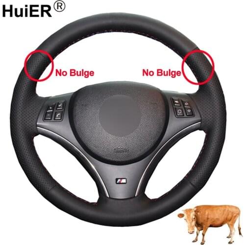 HuiER Hand Sewing Car Steering Wheel Cover Volant Top Layer Cow Leather Volant For BMW E90 325i 330i 335i E87 120i 130i 120d