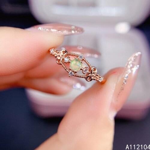 KJJEAXCMY fine jewelry 925 sterling silver inlaid natural white opal women fresh elegant small adjustable gem ring support detec