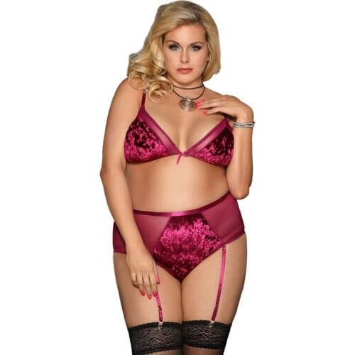 Womens Rose Red Plus Size Sexy Lingerie Set 2021 Solid Bra Top and Hight Waist Bottom Female Bedtime Lenceria Underwear 5XL