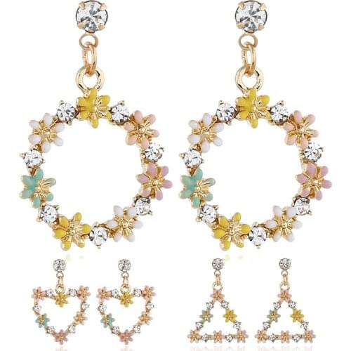 Round Simple Alloy Drop Oil Flower Earrings Garland Circle Drop Earrings 2019 Modern Fashion Jewelry