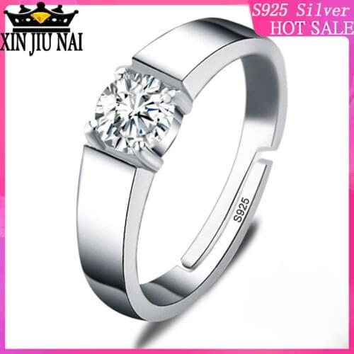925 sterling silver Classic wedding live mouth mens 45-point ring live mouth adjustable size inlaid stone wide mens ring
